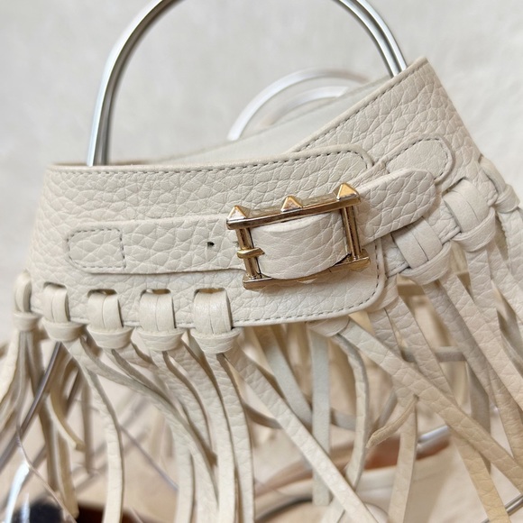 Valentino C-Rockee White Leather Illusion Fringe Ankle Wrap Heels Size EU 38.5 - Picture 9 of 15